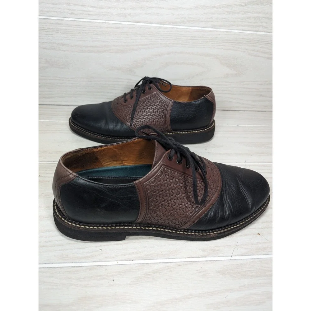 VTG HS‎ Trask Saddle Dress Shoes Mens Sz 9.5M Brown Black Leather Oxfords H4065